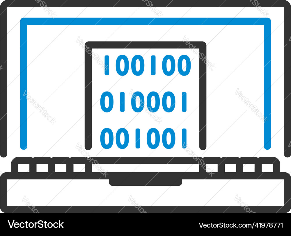 Laptop with binary code icon vector image