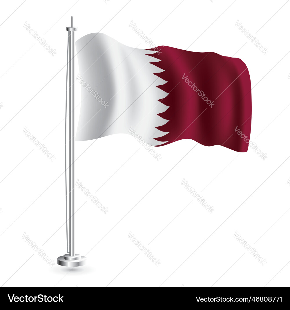 Qatari Flag on Flagpole - Realistic Vector Image