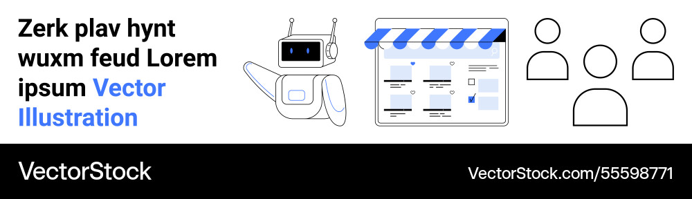 Robot presenting website interface to a team Vector Image