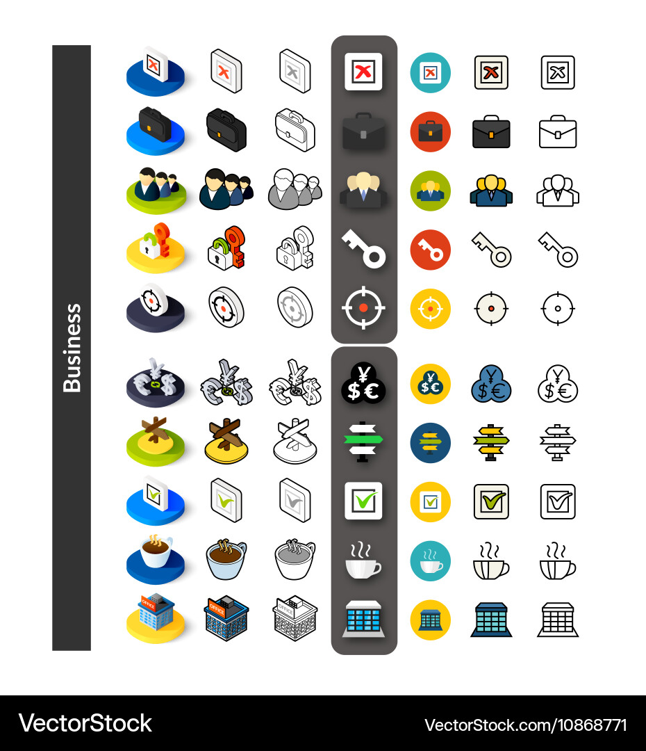 Set of icons in different style - isometric flat vector image