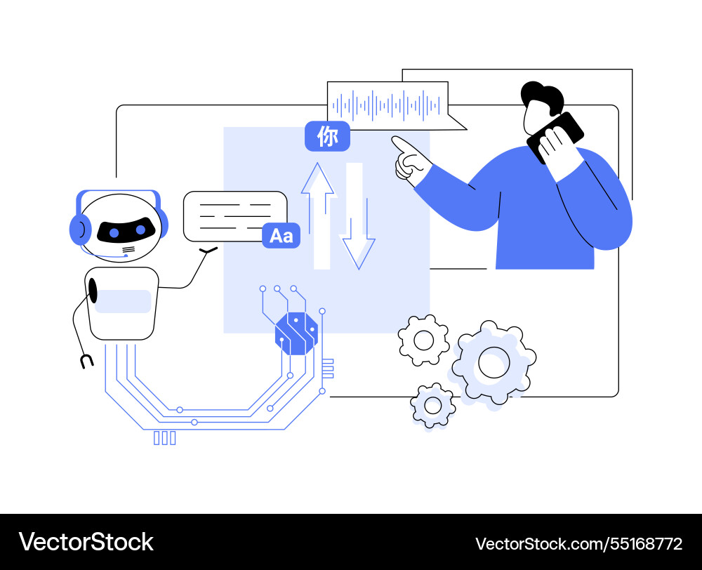 Ai-powered multi-language support abstract concept Ai-powered multi-language support abstract concept vector image