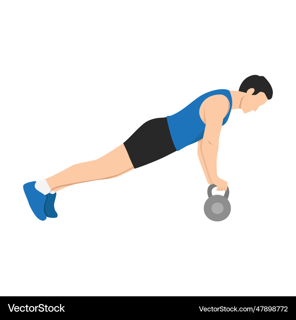 Mann tun plank mit Kesselbell abdominals Mann tun plank mit Kesselbell abdominals vektorbild