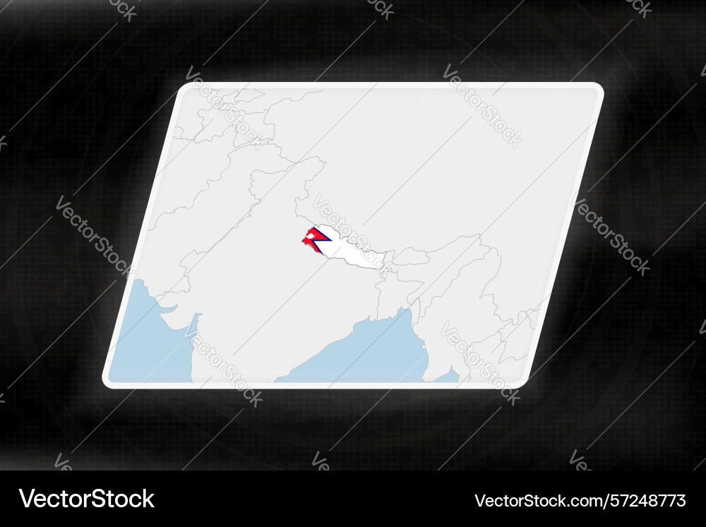 Nepal highlighted in flag colors on geographic map Vector Image