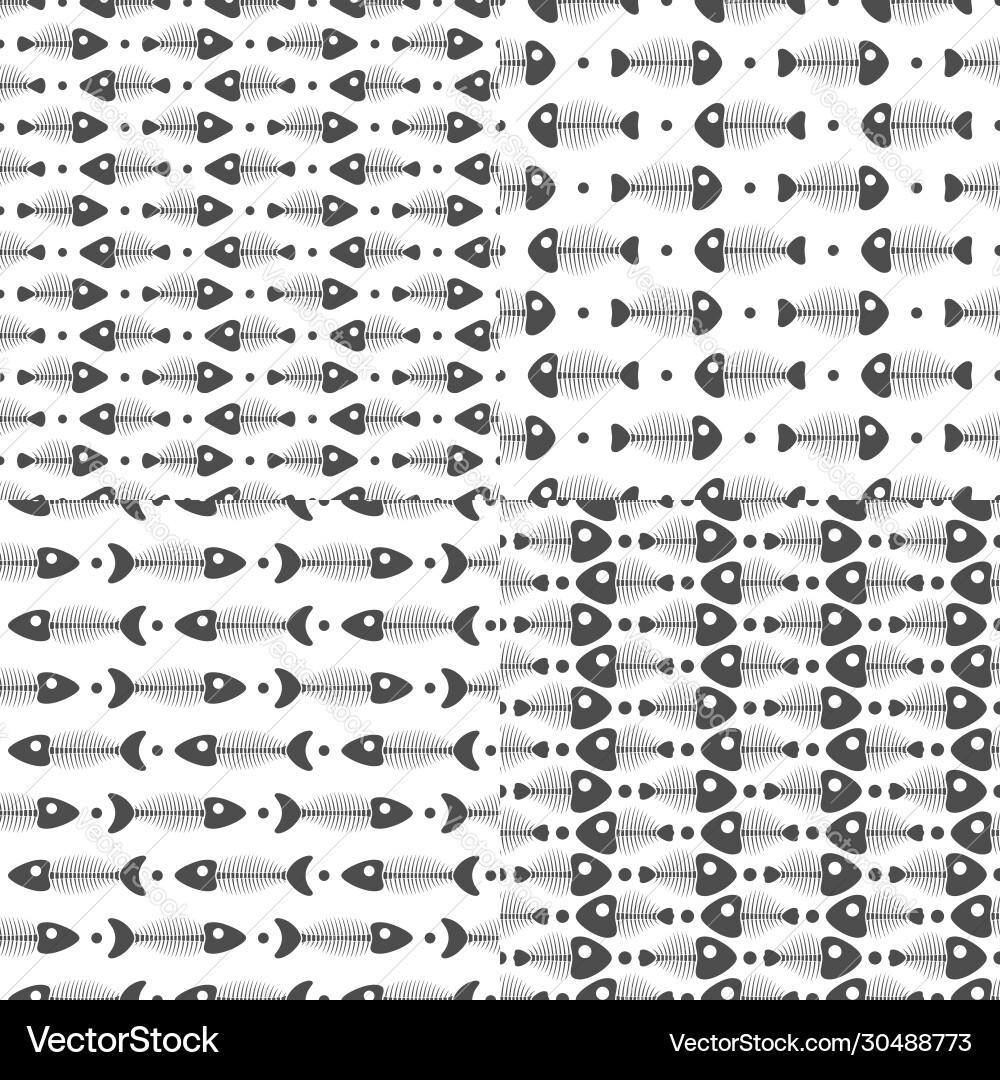Set seamless patterns with fish skeleton Set seamless patterns with fish skeleton vector image
