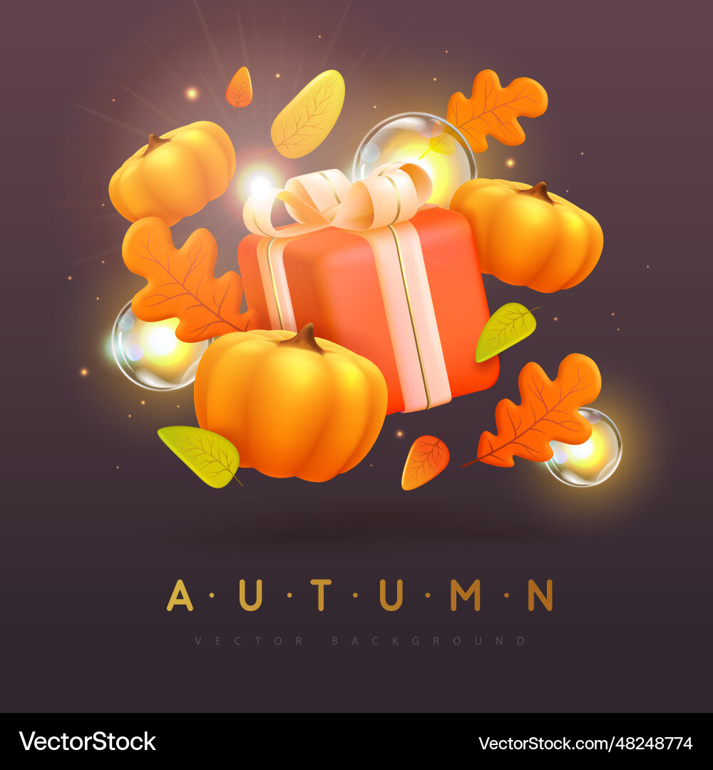 Autumn seasonal background with 3d gift box Autumn seasonal background with 3d gift box vector image