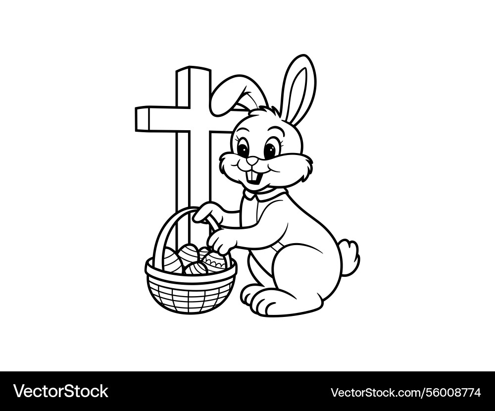 Easter bunny cross line art christian rabbit Vector Image