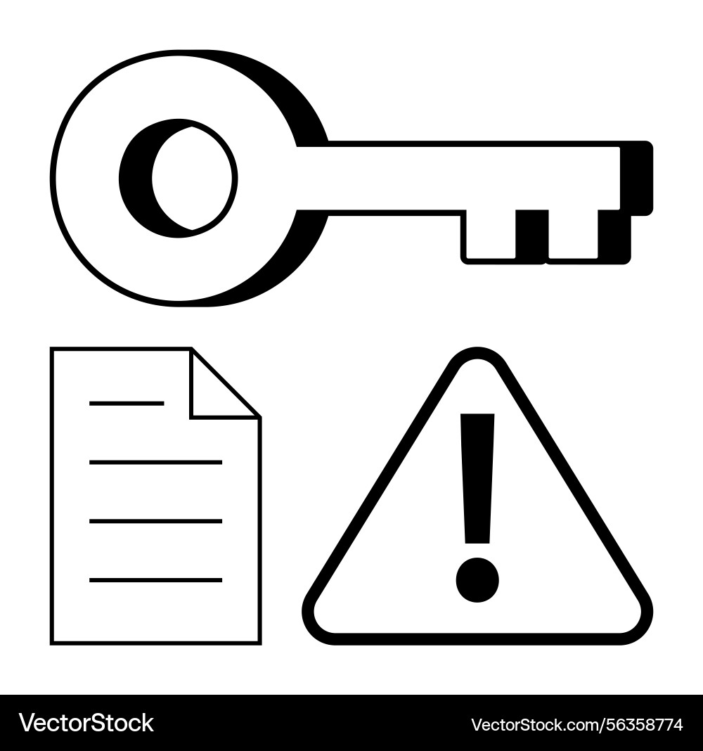 Key document and warning triangle Key document and warning triangle Vector Image