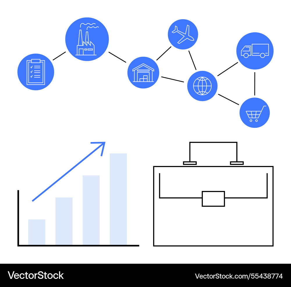 Supply chain network with analytics graph Supply chain network with analytics graph Vector Image