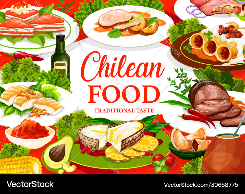 Chilean cuisine dishes desserts and drinks Chilean cuisine dishes desserts and drinks vector image
