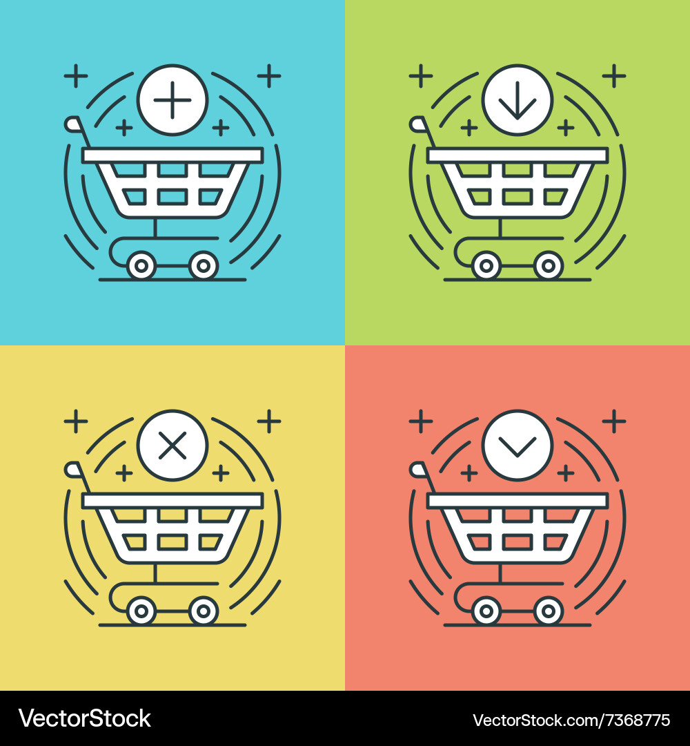 Flat line icons set thin linear stroke vector image