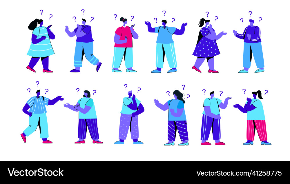 Set of confused girls and boys asking questions Set of confused girls and boys asking questions vector image