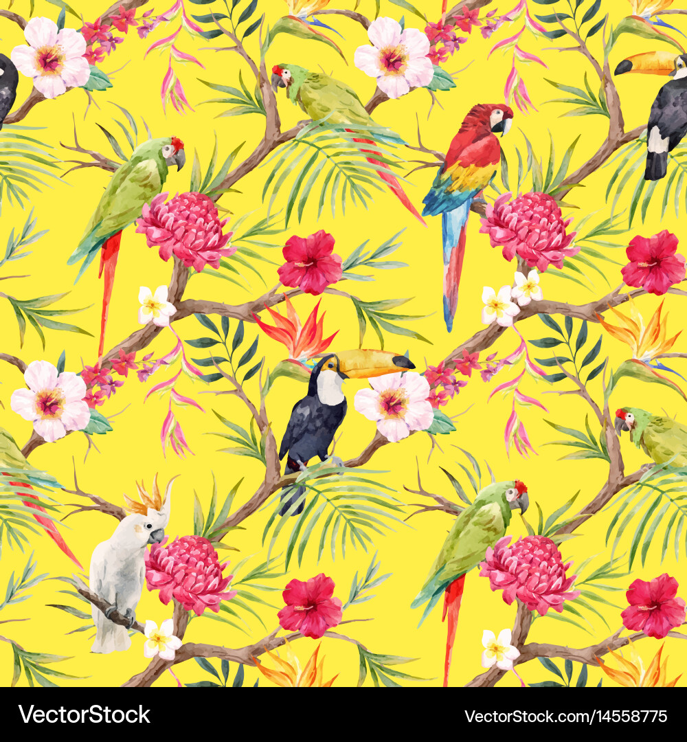 Tropical Watercolor Floral Pattern Vector Image