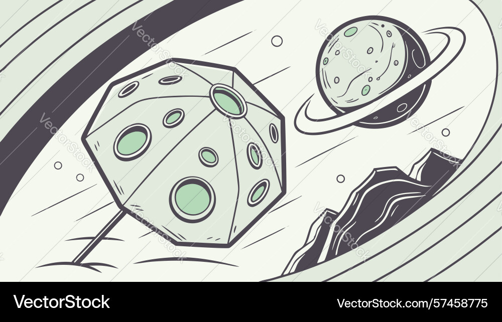 Two cratered planets hovering over alien Vector Image