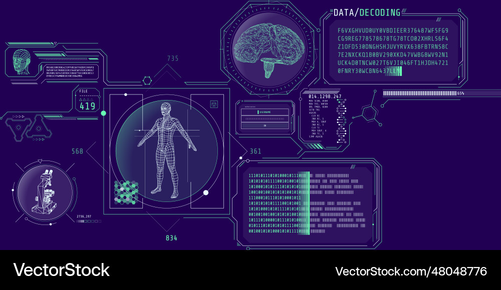 Futuristic brain research program interface Futuristic brain research program interface vector image