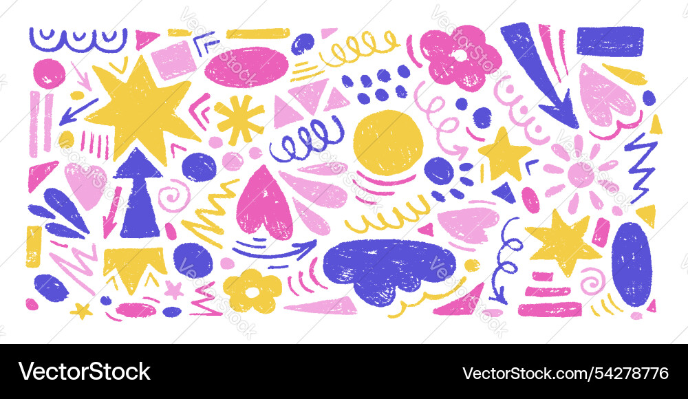 Hand drawn set of charcoal abstract shapes Vector Image