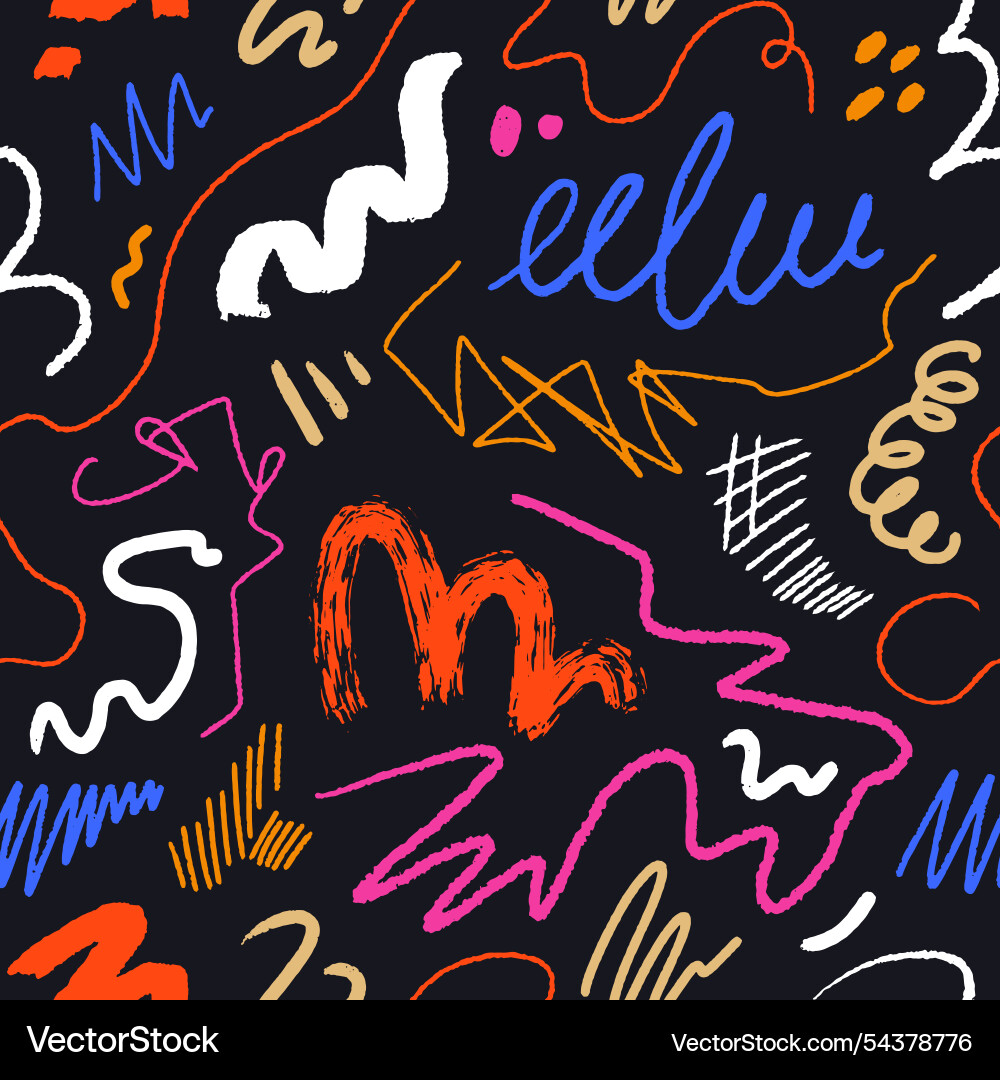 Seamless scribble and doodle pattern with colorful Seamless scribble and doodle pattern with colorful vector image
