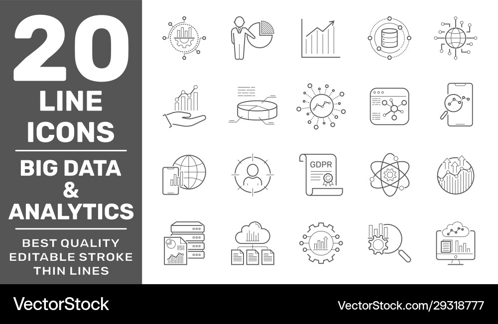 Data Analytics Icons - Line Style Vector Image