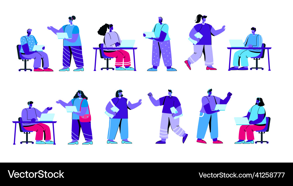 Set of hotline operators helpline dispatchers Vector Image