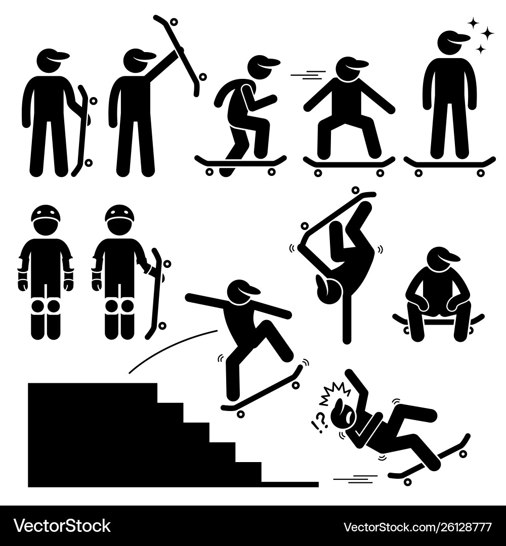 Skateboarder skating on skateboard stick figure Skateboarder skating on skateboard stick figure vector image