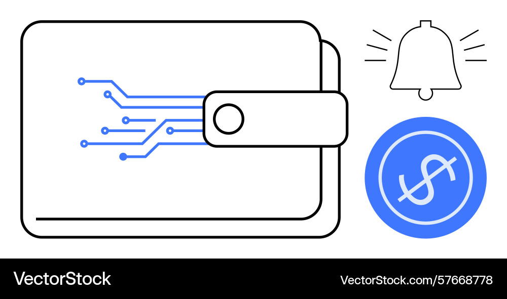 Digital wallet with circuit design notification Digital wallet with circuit design notification vector image