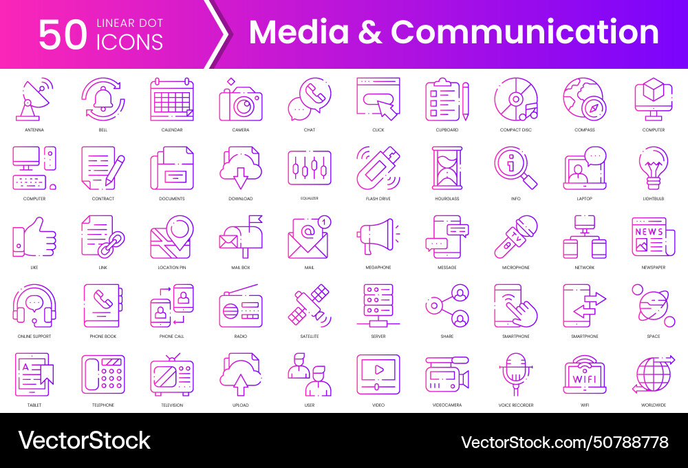 Set of media and communication icons gradient Set of media and communication icons gradient vector image