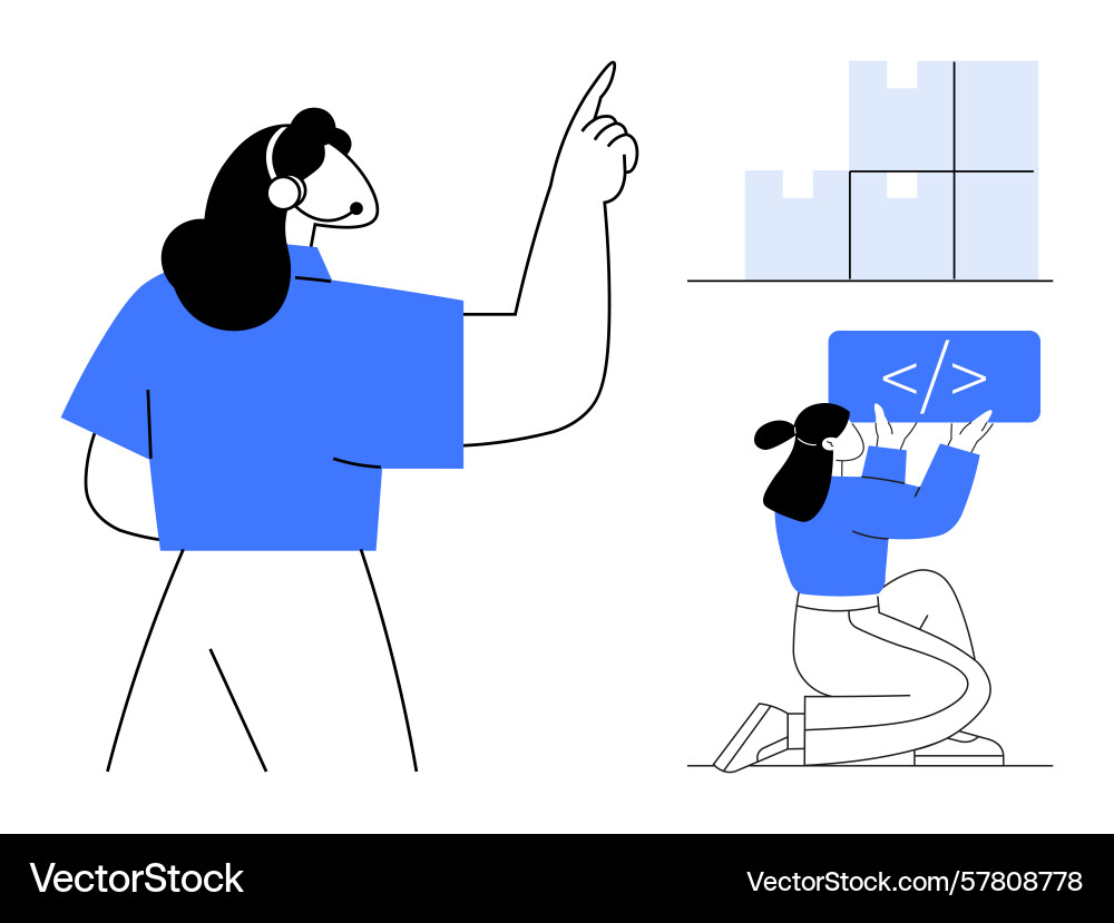 Team collaboration in coding and data organization vector image
