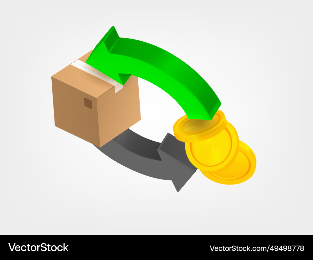 Two arrows with coins and postage box 3d icons Vector Image