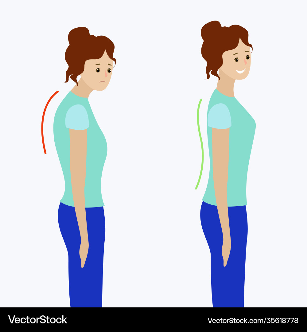 Two girls with a straight and curved spine Two girls with a straight and curved spine vector image