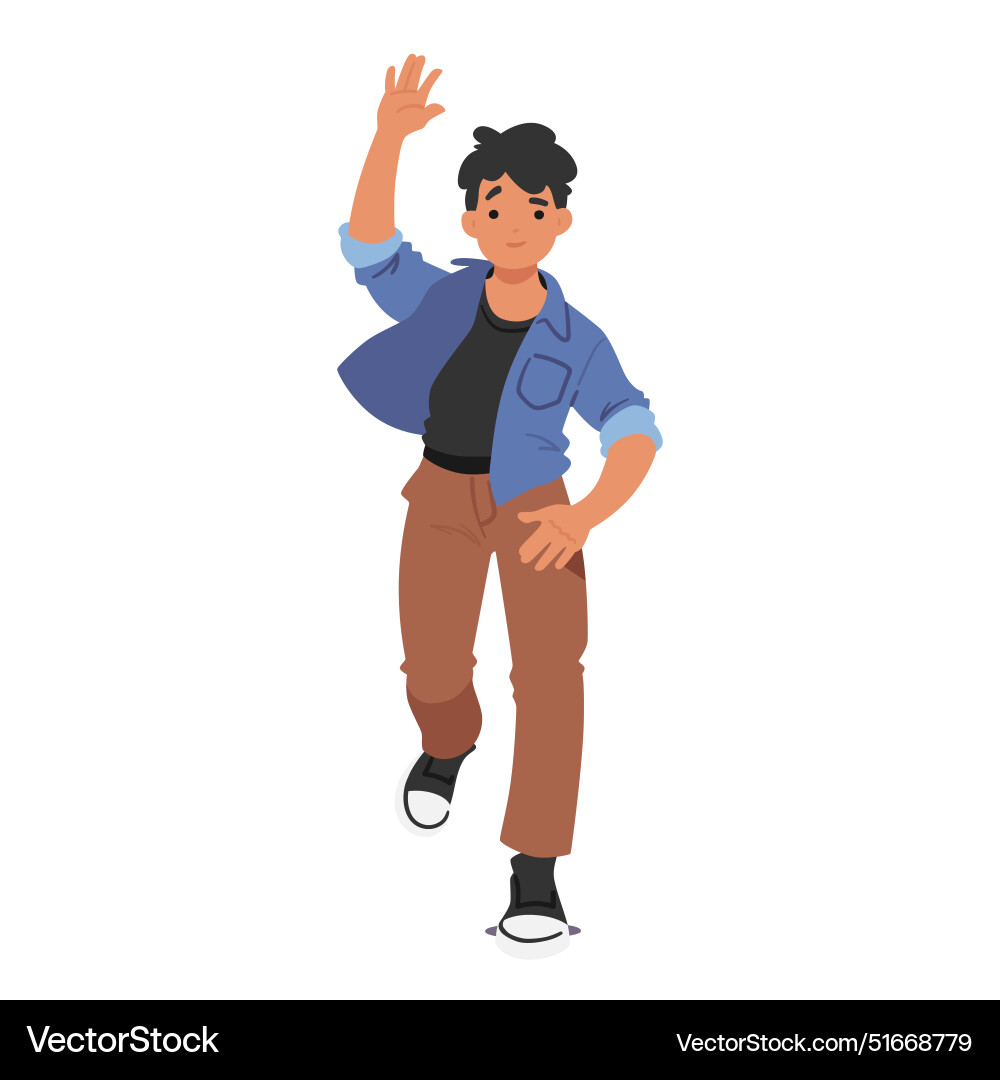 Boy running with one arm raised front view Boy running with one arm raised front view vector image