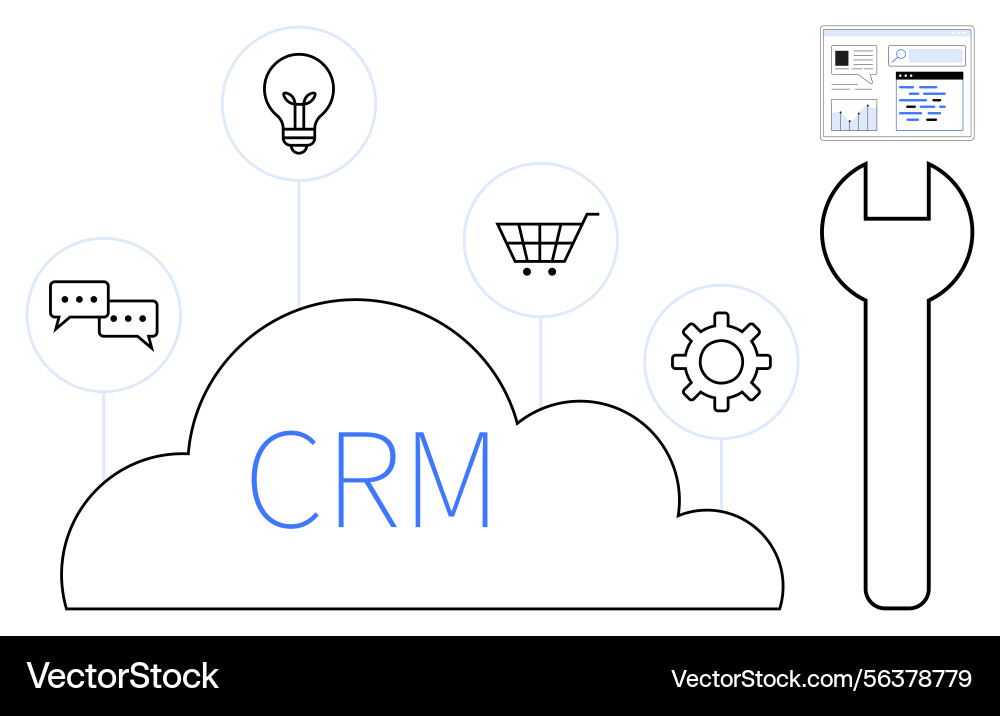 Cloud-based crm with tools and functionalities Cloud-based crm with tools and functionalities vector image