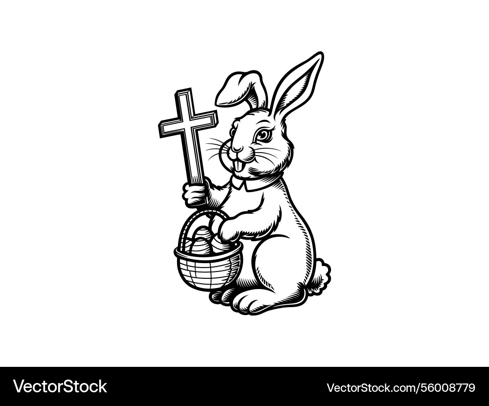 Easter bunny cross line art christian rabbit Vector Image