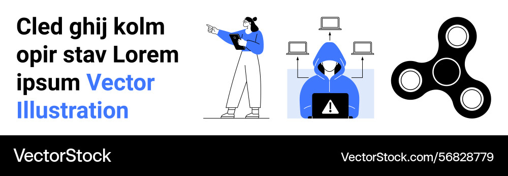 Hacker with computer spinner and person Hacker with computer spinner and person vector image
