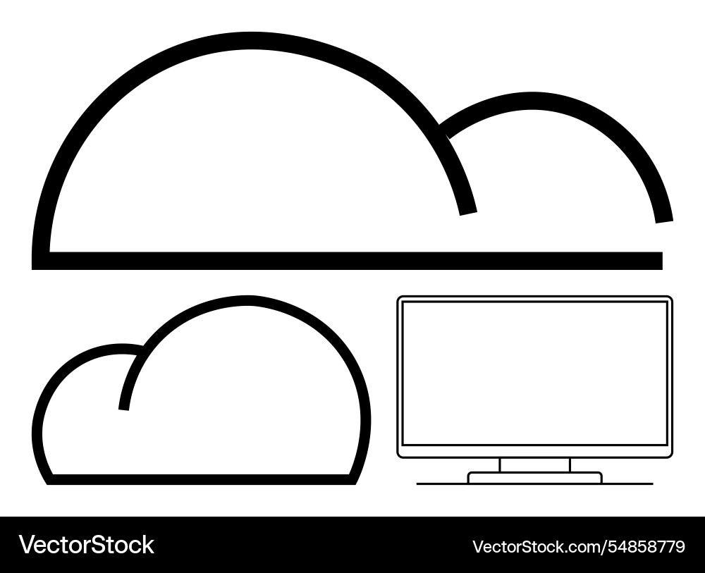 Simplistic cloud server and computer monitor Vector Image