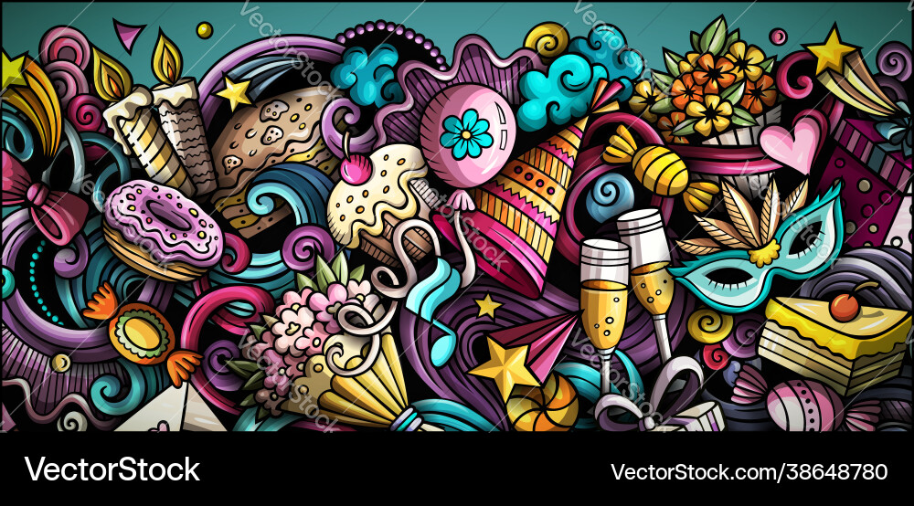 Alles Gute zum Geburtstag Doodle Banner vektorbild