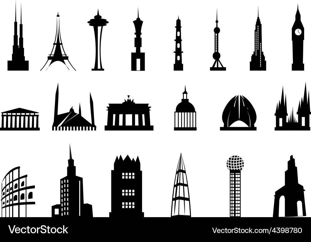Building Icons - Diverse Structures Vector Image