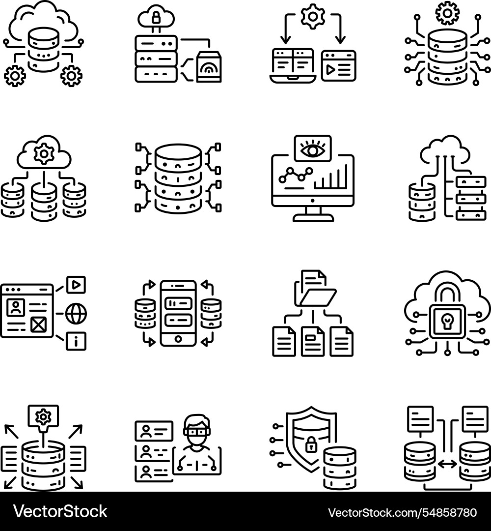 Collection of linear style database icons vector image