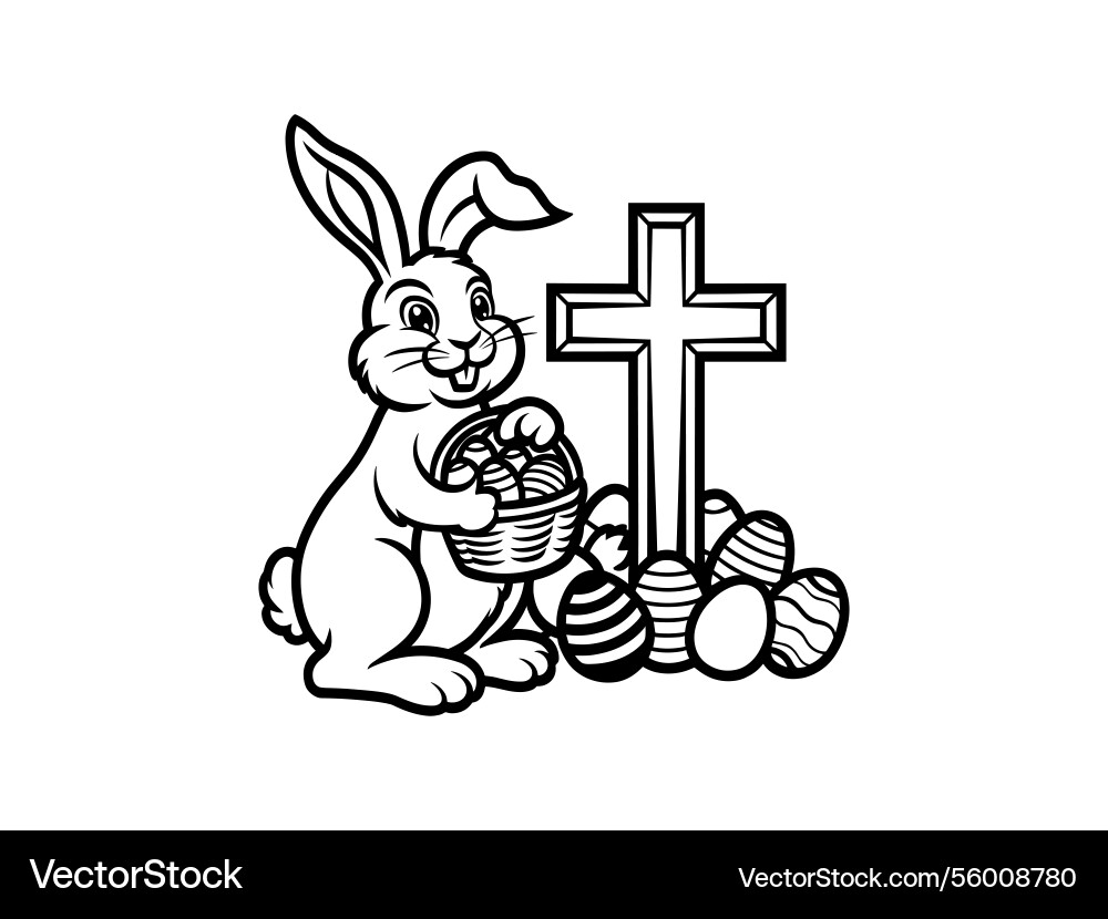 Easter bunny cross line art christian rabbit Vector Image