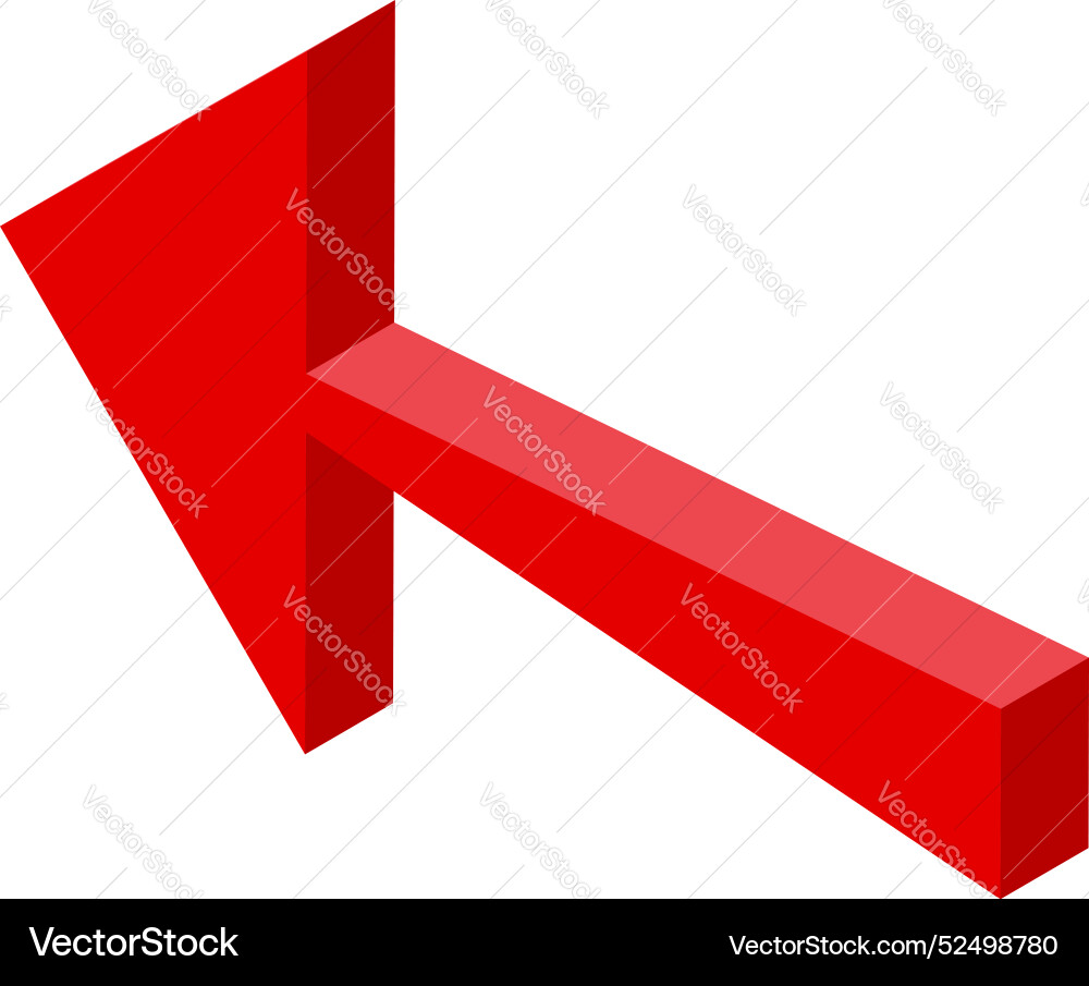 Red 3d arrow pointing left down representing Red 3d arrow pointing left down representing vector image