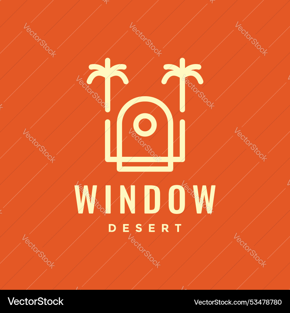 Window with coconut tree and palm simple Window with coconut tree and palm simple Vector Image