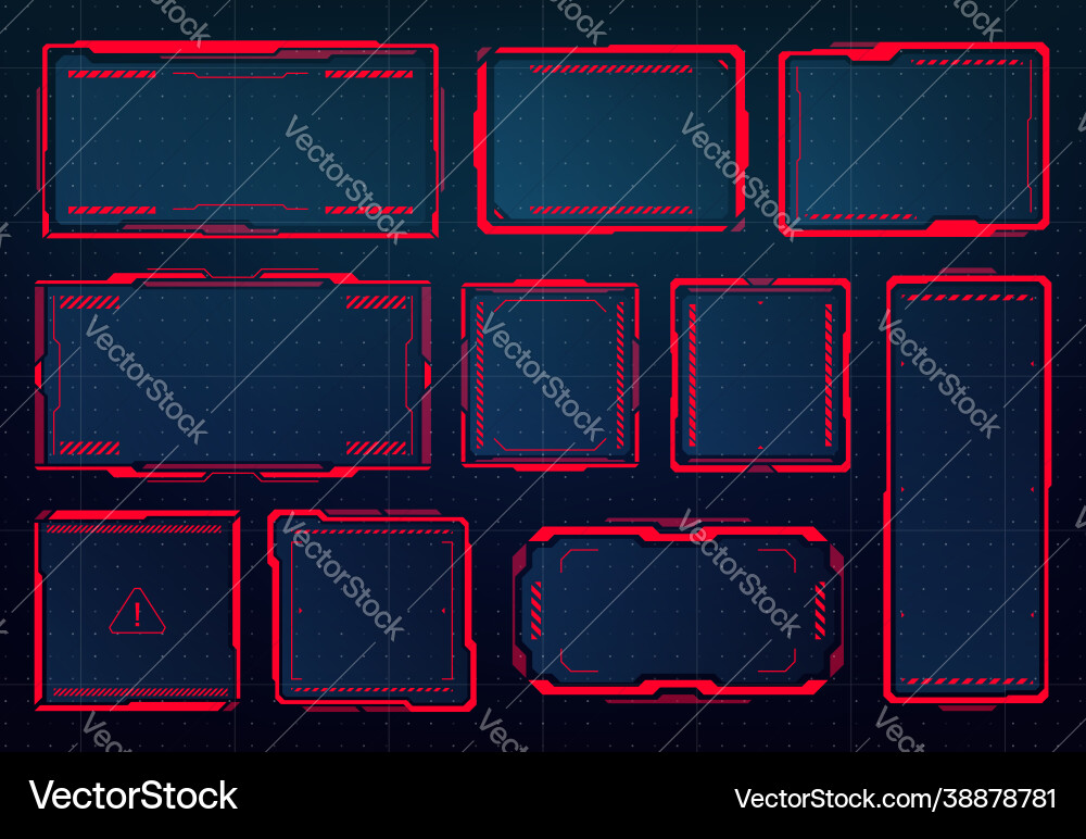 Hud danger warning and alert attention red frames Hud danger warning and alert attention red frames vector image