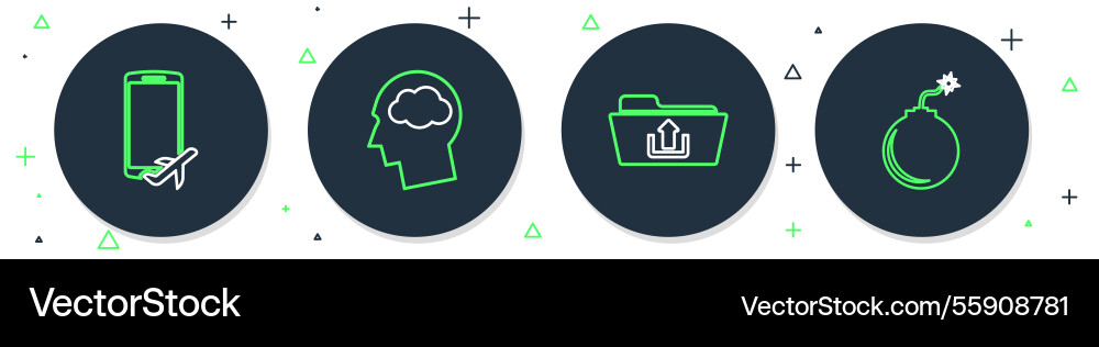 Set line head silhouette with cloud folder upload Set line head silhouette with cloud folder upload vector image