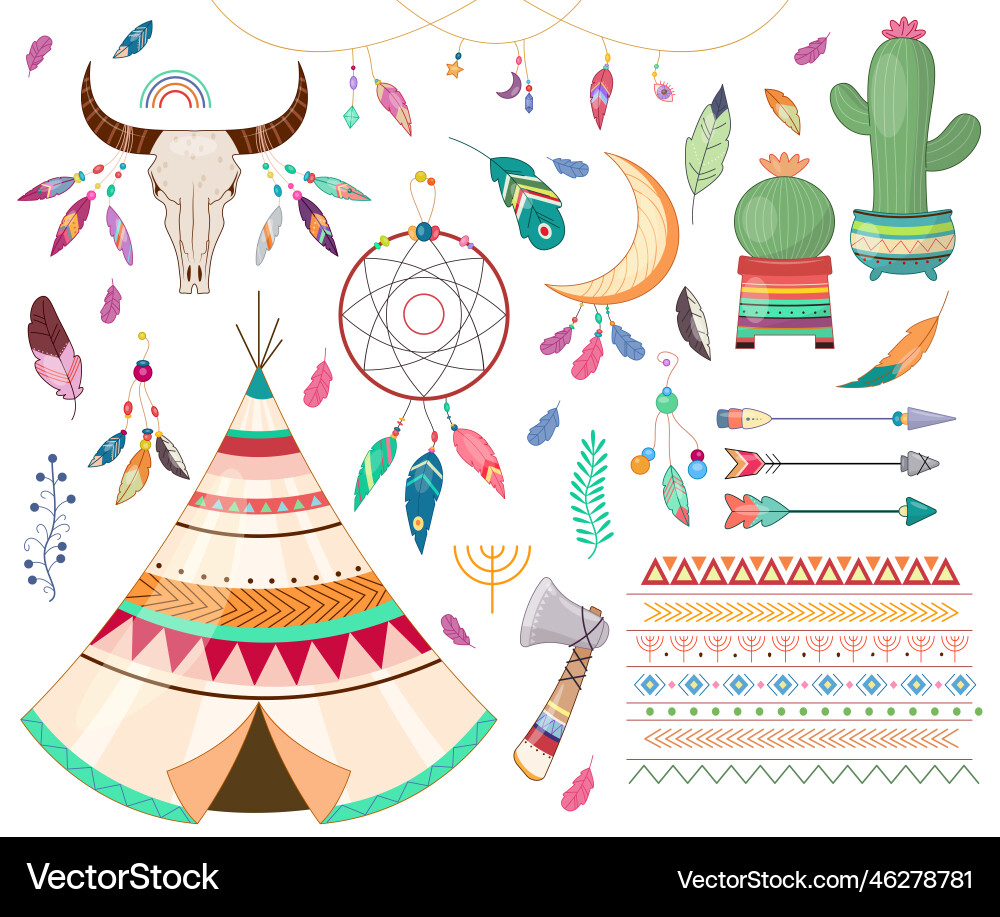 Set of elements in boho style Set of elements in boho style vector image