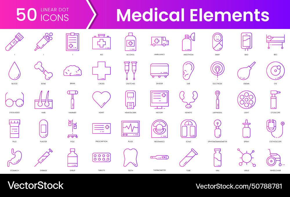 Set of medical elements linear icons gradient Set of medical elements linear icons gradient vector image