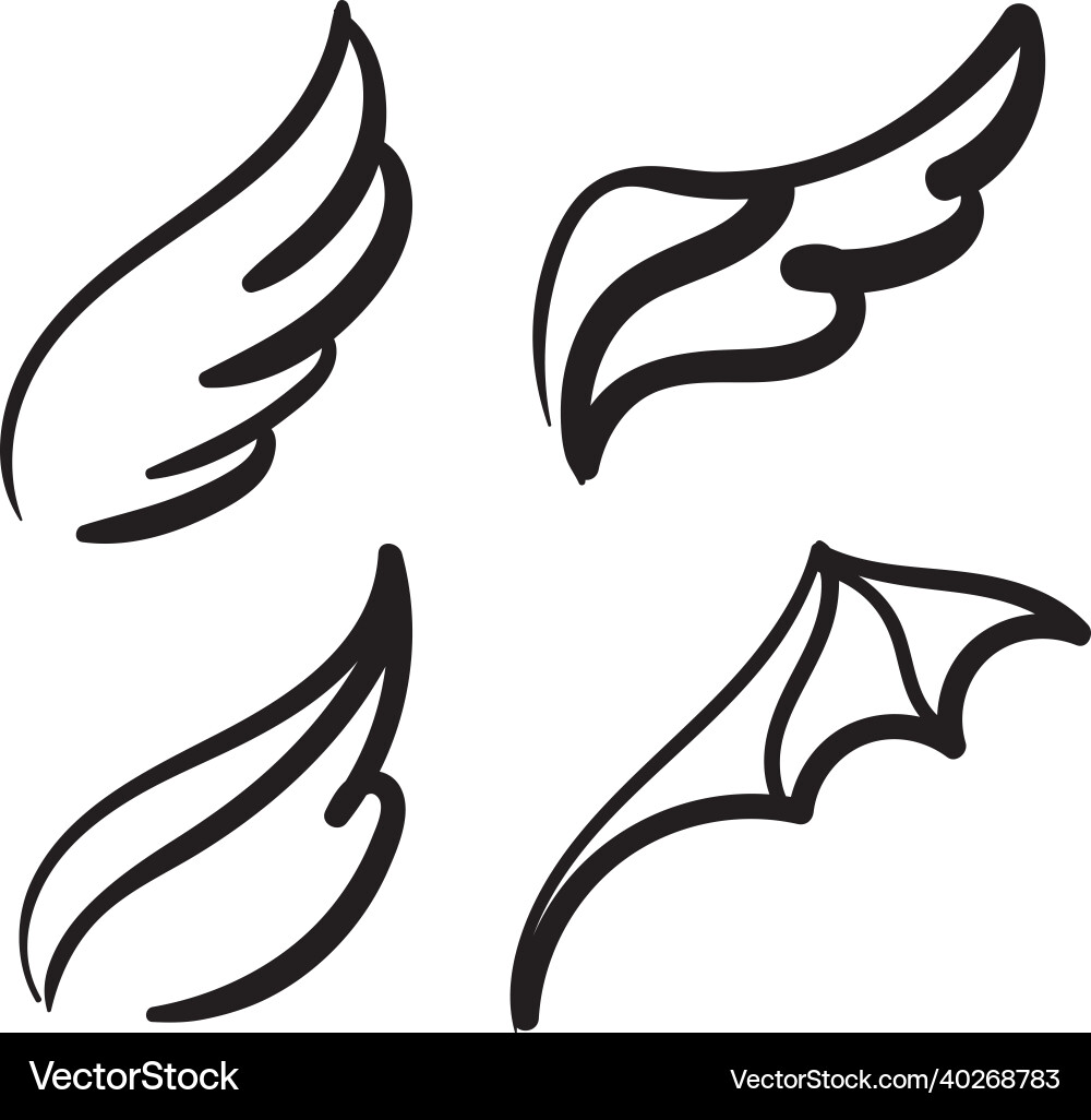 Angel wings hand drawn sketch bird line Angel wings hand drawn sketch bird line vector image