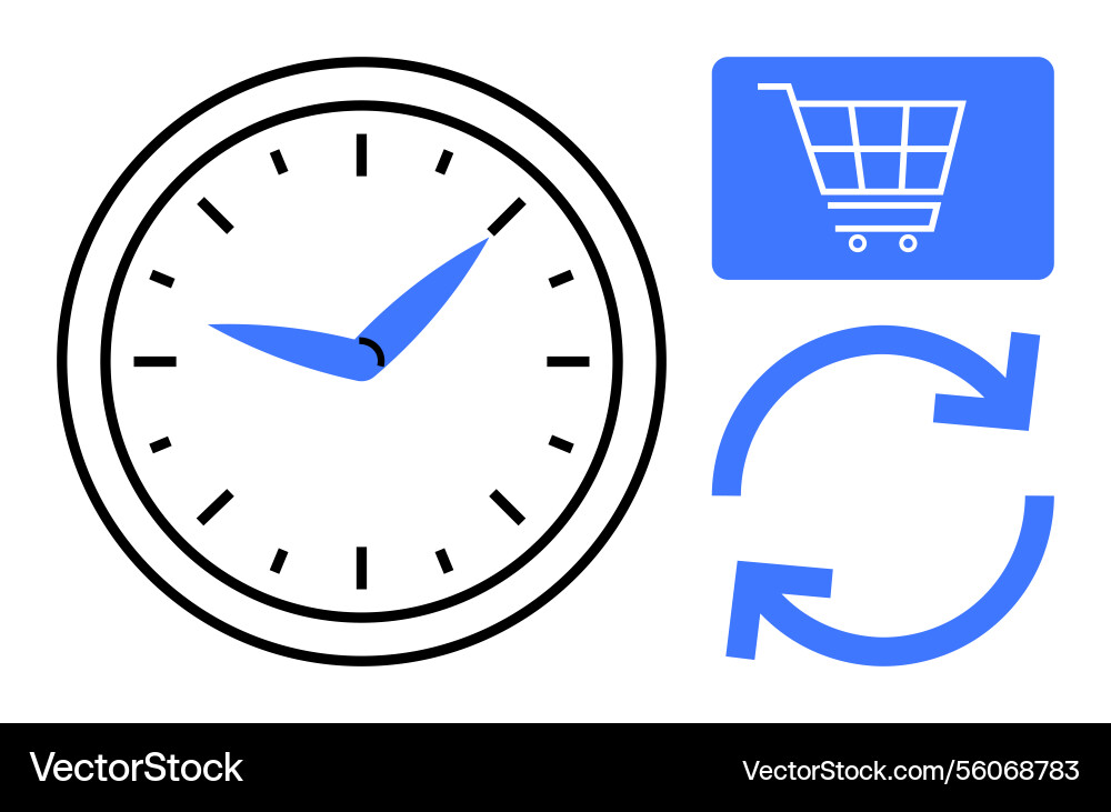 Clock with cart icon and circular arrows conveying Clock with cart icon and circular arrows conveying vector image