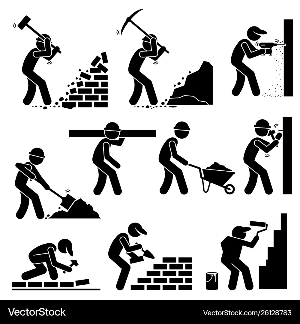 Construction Workers & Tools Royalty Free Vector Image
