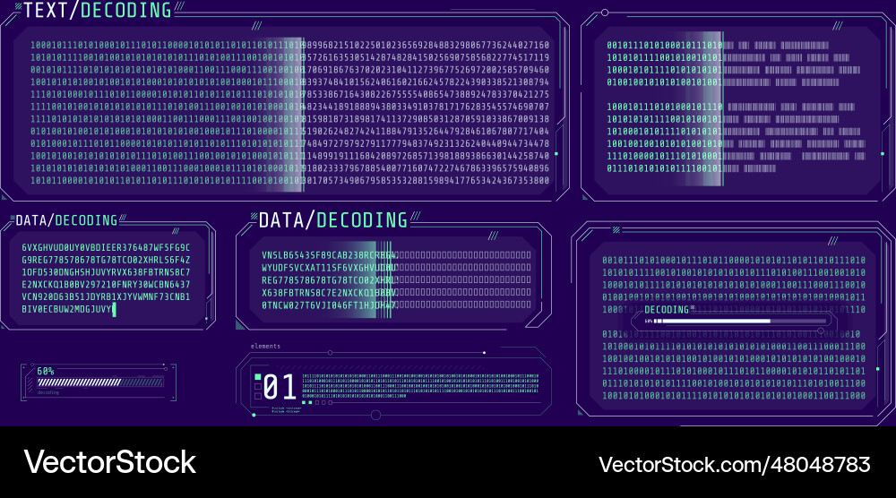 Data entry and text decoding on futuristic vector image