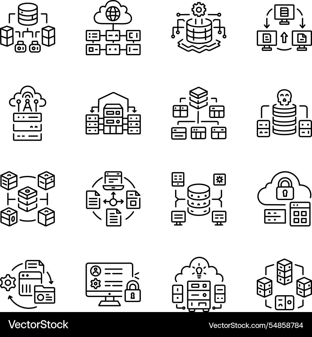 Collection of linear style database management ico vector image