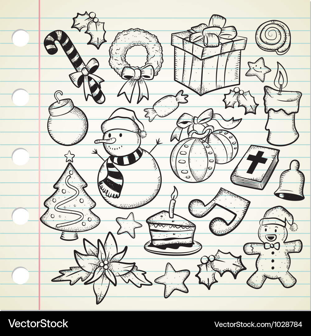 Cute Christmas Doodles - Festive Icons vector image