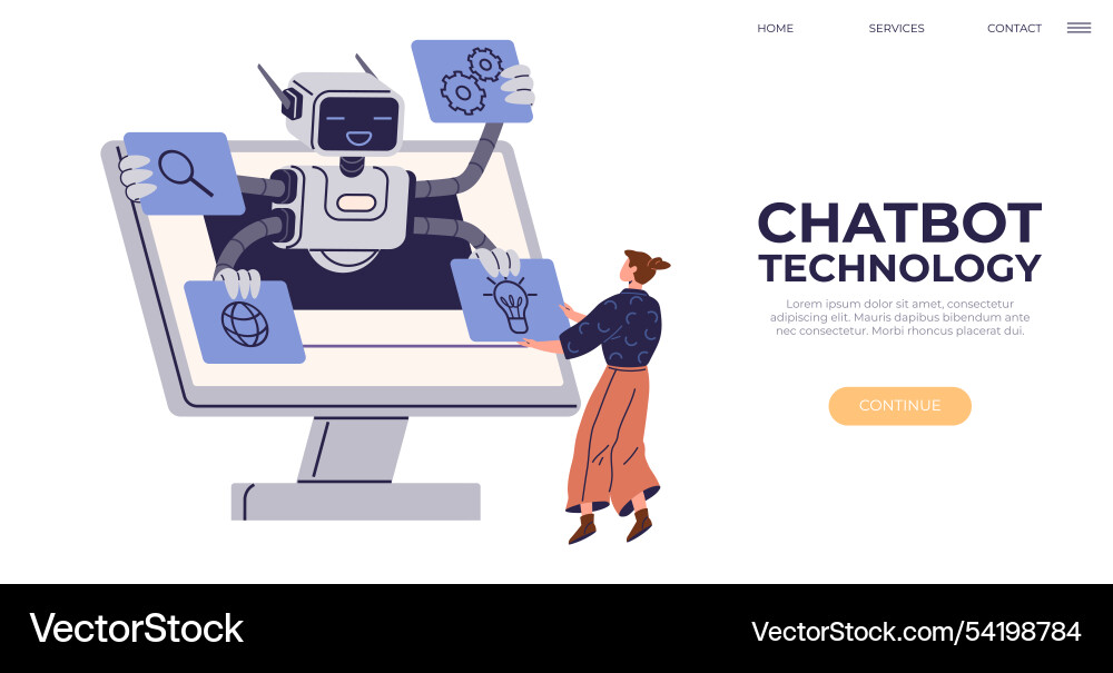 Friendly robot showing chatbot technology Friendly robot showing chatbot technology vector image